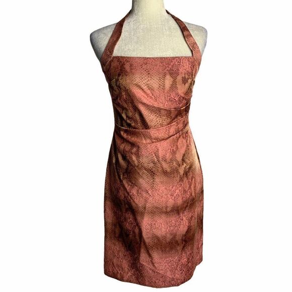 Vintage Kay Unger Halter Sheath Dress 4 Pink Snake - Picture 1 of 7